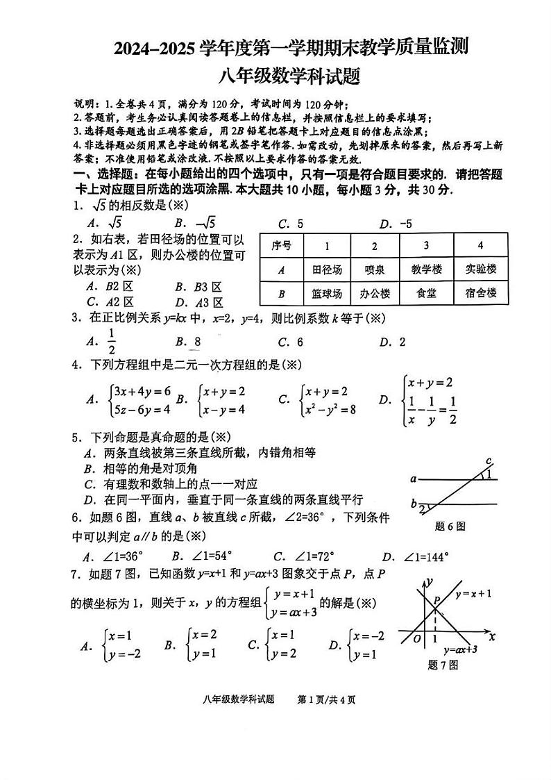 广东省佛山市三水区2024-2025学年八年级上学期期末数学试卷第1页