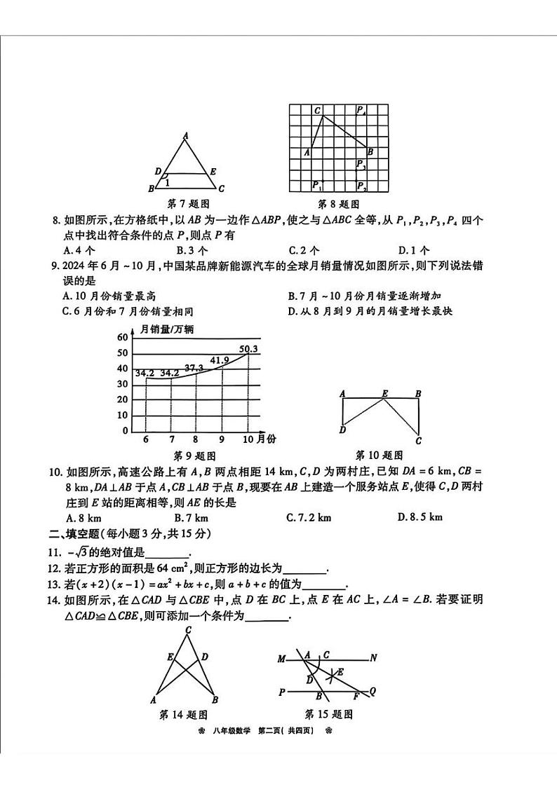 河南省鹤壁市2024-2025学年上学期八年级期末数学试卷第2页