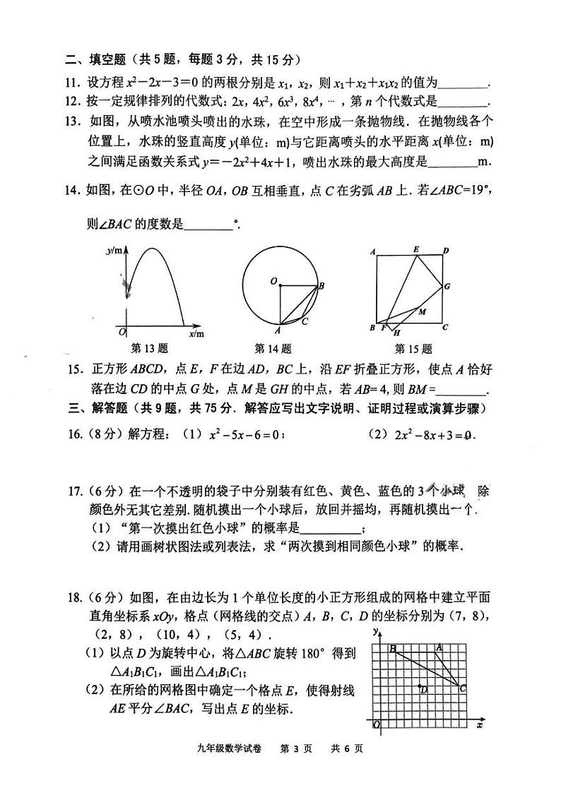 湖北省荆楚联盟2024-2025学年上学期九年级期末数学考试题卷第3页