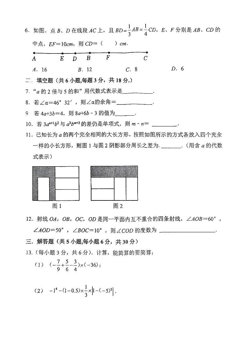 江西省赣州市兴国县2024-2025学年七年级上学期1月期末数学试题第2页