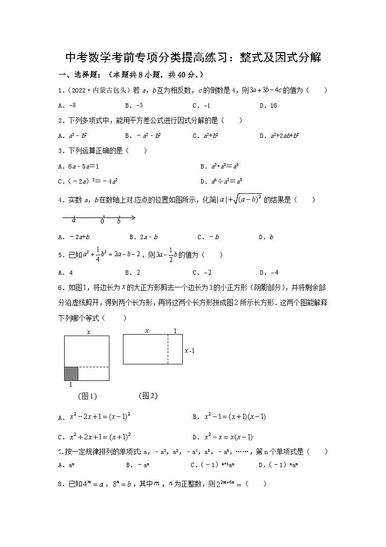 中考数学三轮考前专项冲刺练习:整式及因式分解(含答案解析)第1页