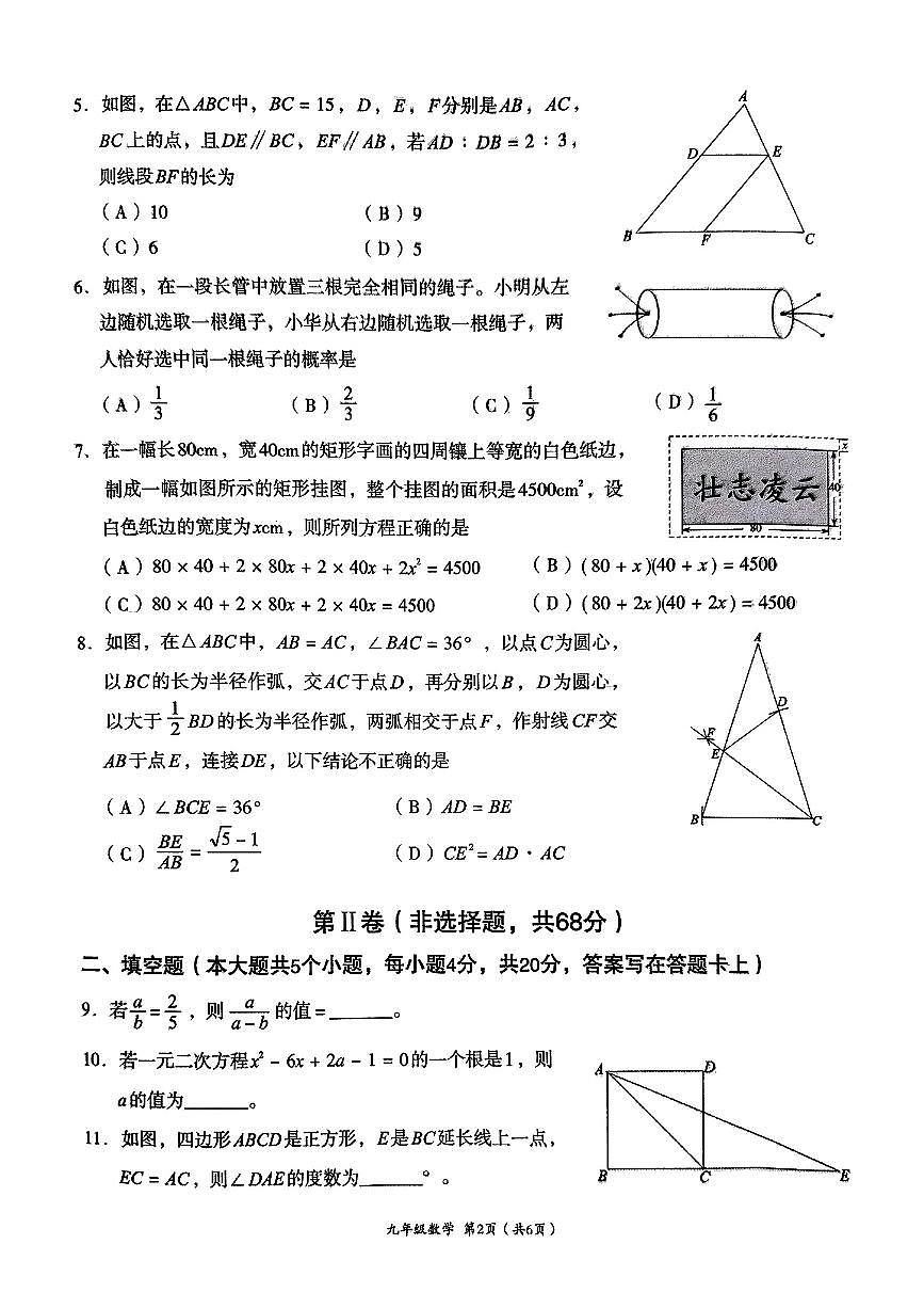 四川省成都市高新區(qū)2024-2025學(xué)年九年級(jí)上學(xué)期期末考試 數(shù)學(xué)試卷（原卷）第2頁(yè)