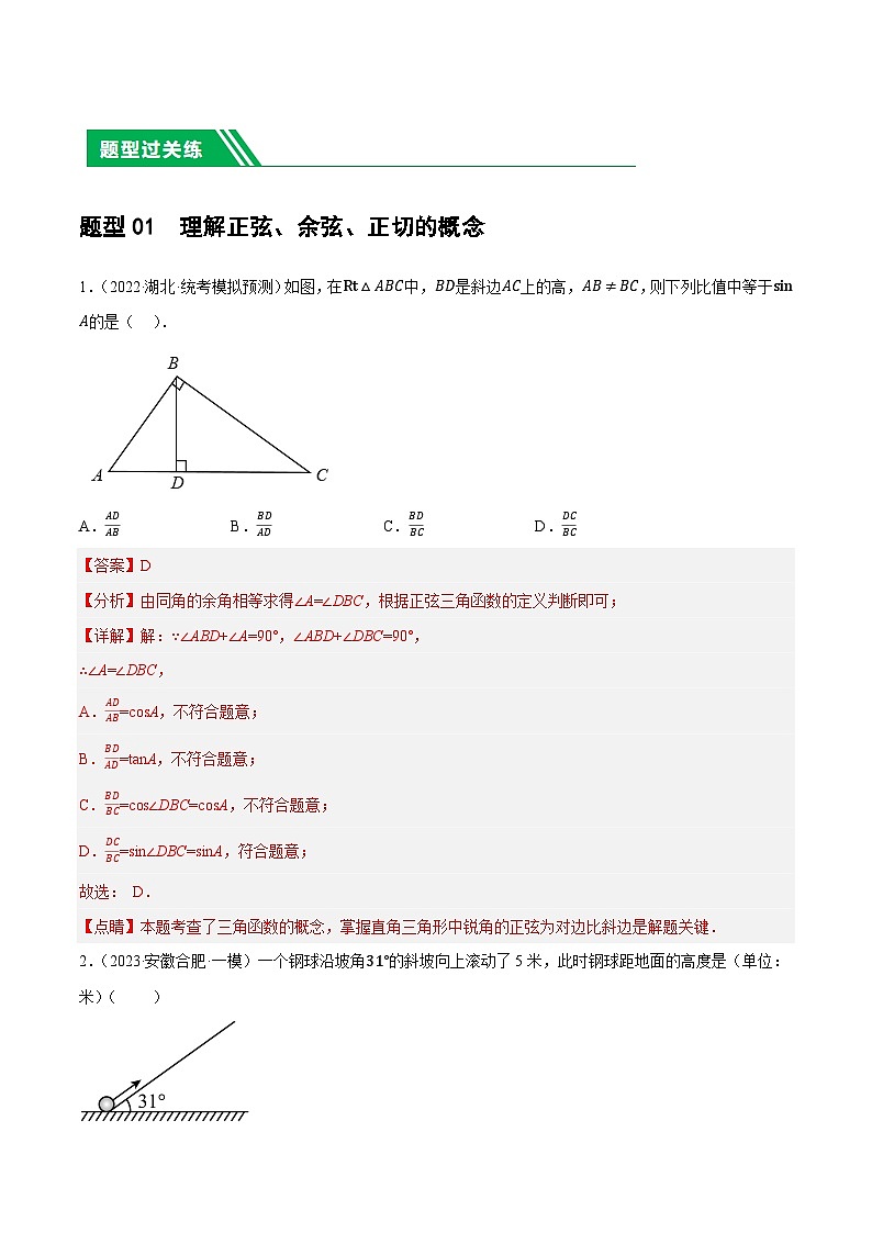 中考数学第一轮复习讲义第32讲 锐角三角函数及其应用(练习)(解析版)第2页