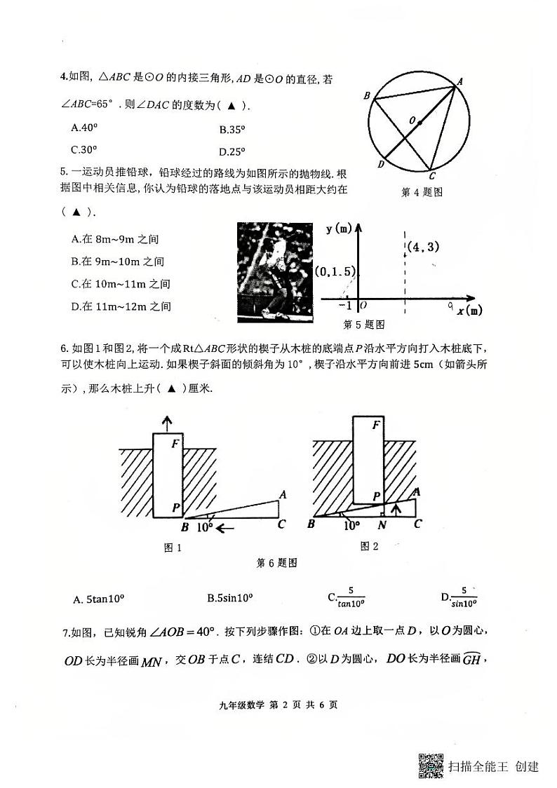 浙江省绍兴市上虞区2024-2025学年九年级上学期期末考试数学试卷第2页