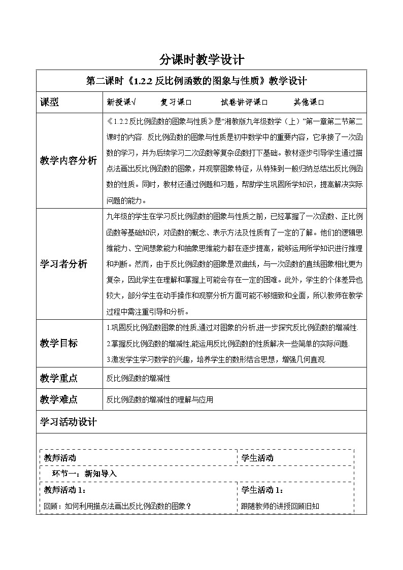 1.2.2反比例函数的图象与性质第1页