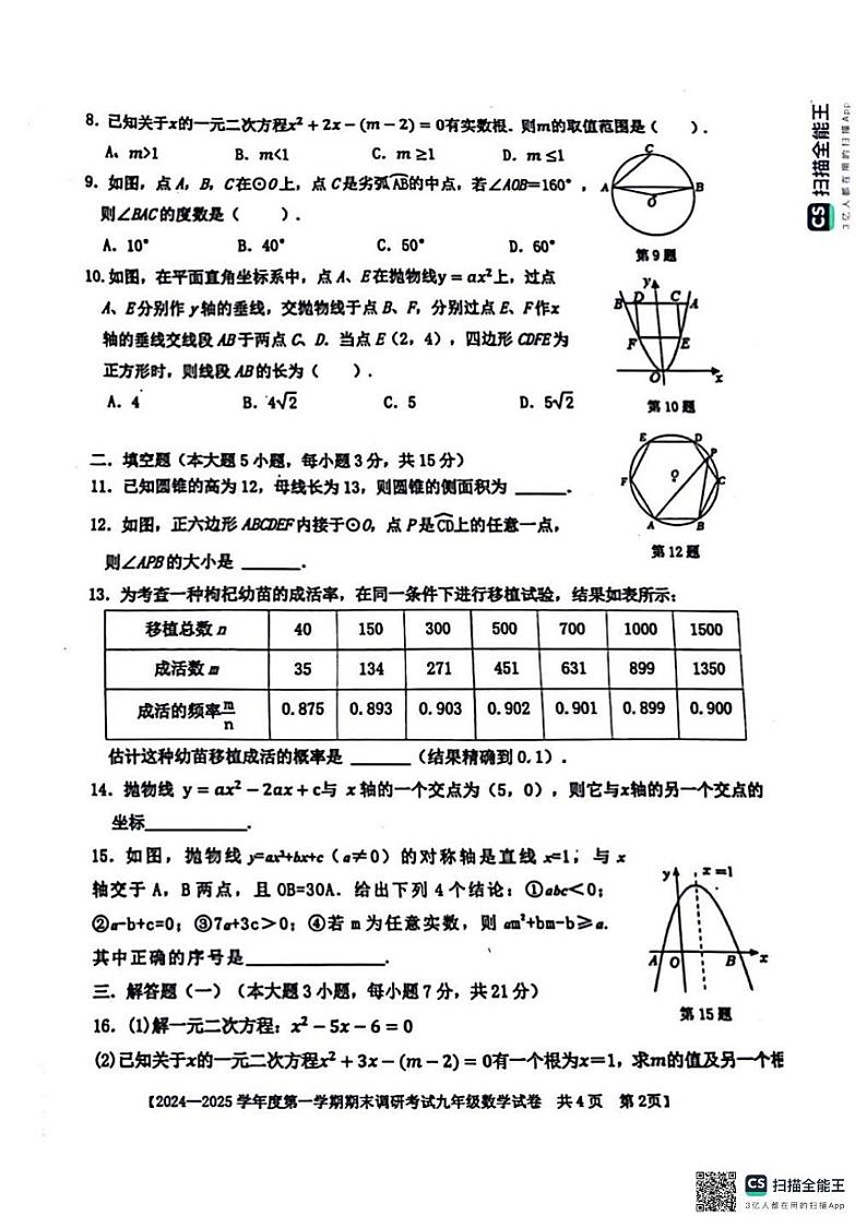 广东省湛江市雷州市2024-2025学年九年级上学期1月期末数学试题第2页