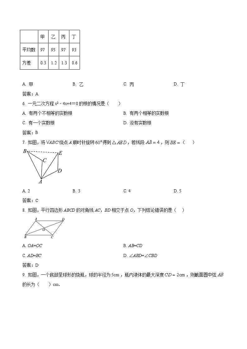 广西南宁市新民中学2024届九年级上学期开学考试数学试卷(含答案)第2页