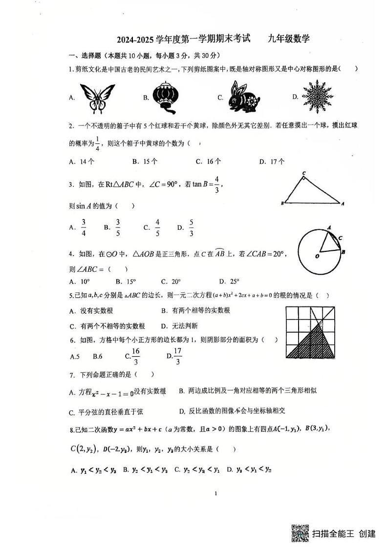 广东省汕头市潮阳实验学校2024-2025学年九年级上学期期末考试数学试题第1页