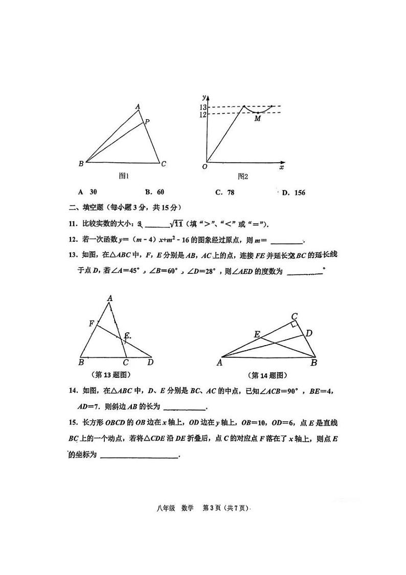 河南省实验中学2024-2025学年八年级上学期期末考试数学试题第3页