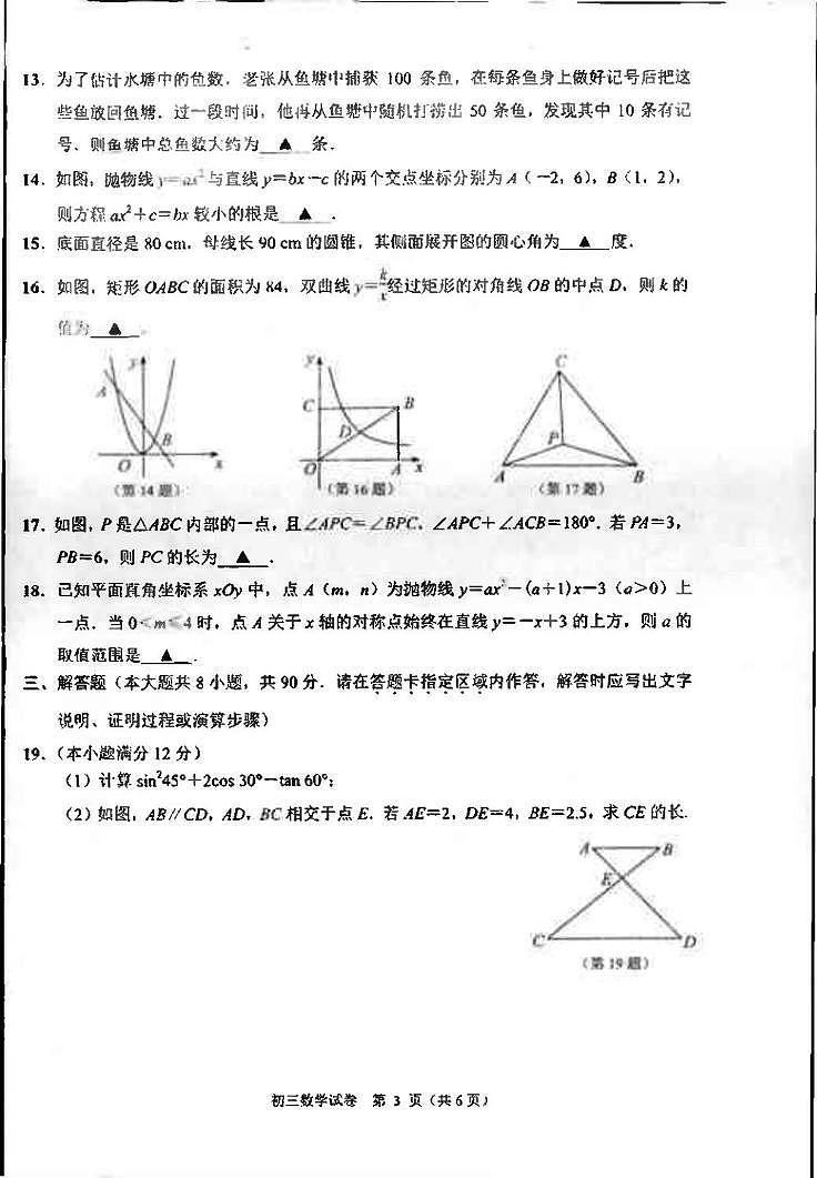 江苏省南通市通州区2024-2025学年九年级上学期期末考试数学试卷第3页