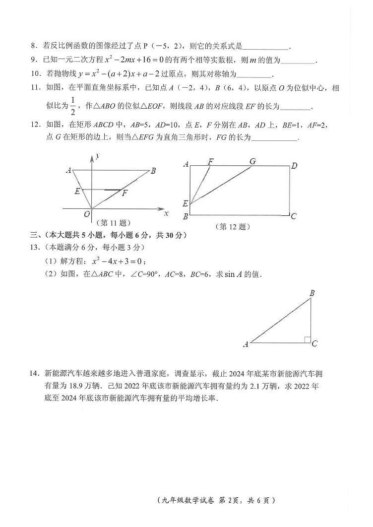 江西省吉安市遂川县2024-2025学年九年级上学期1月期末数学试题第2页
