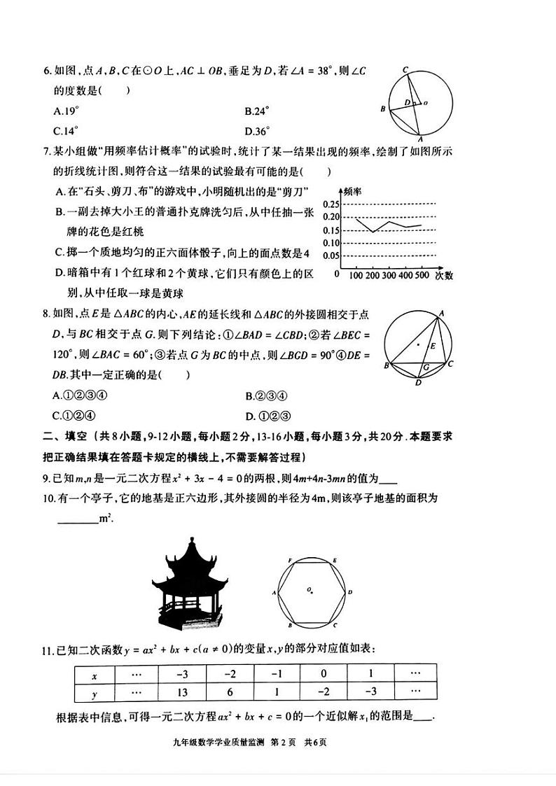 内蒙古呼和浩特市2024-2025学年上学期九年级数学期末试卷第2页
