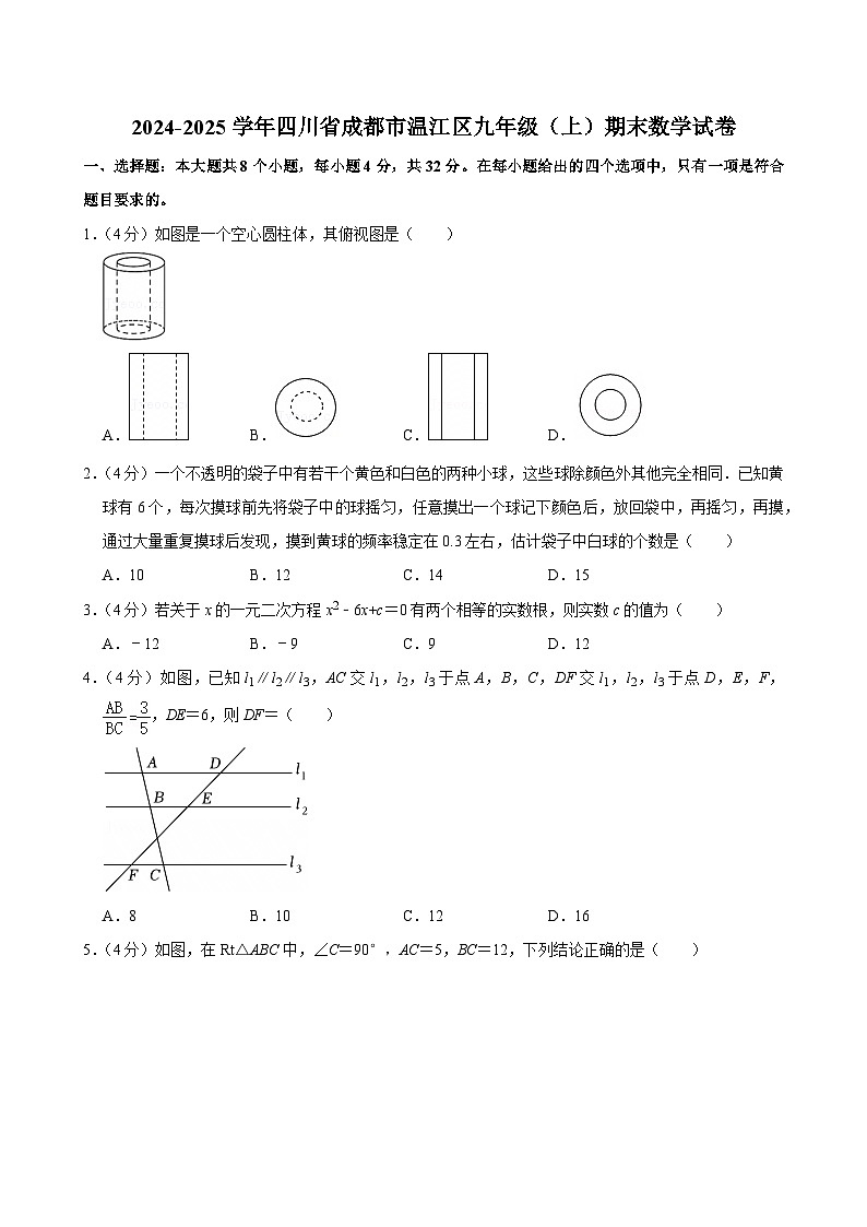 +四川省成都市温江区2024-2025学年九年级上学期期末数学试卷第1页