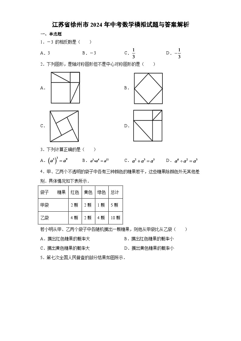 2024年江苏省徐州市中考数学模拟试题试卷(教师版)第1页