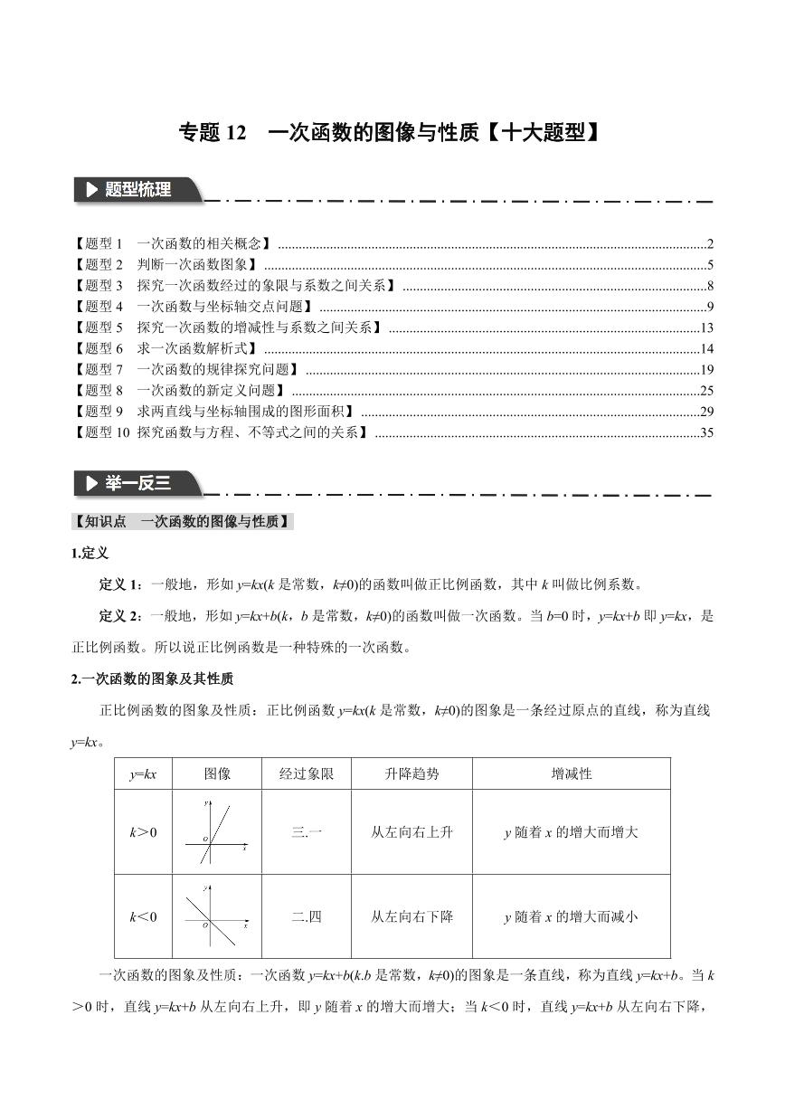 专题12 一次函数的图像与性质（举一反三）（含答案） 全国版中考数学题型训练