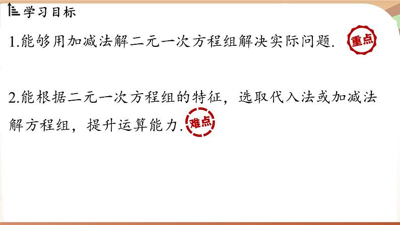 人教版数学(2024)七年级下册 10.2.2加减消元法(课时2)(课件)第3页