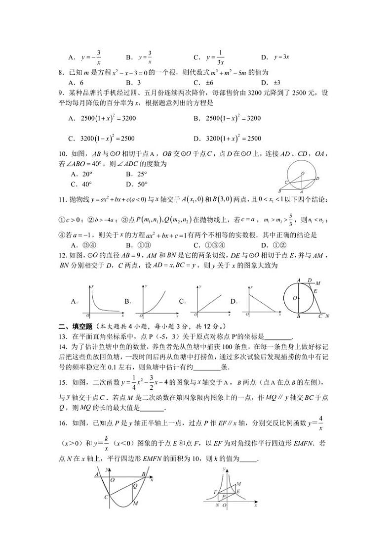 2024~2025学年广西壮族自治区柳州市鹿寨县九年级上1月期末数学试卷(含答案)第2页