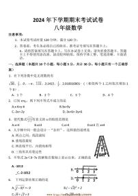 2024～2025学年湖南省邵阳市武冈市八年级上1月期末数学试卷(含答案)