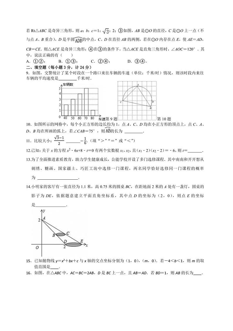 2024~2025学年江苏省扬州市江都区九年级上1月期末联考(月考)数学试卷(含答案)第2页