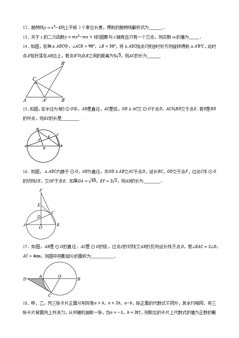 甘肃省武威市凉州区金羊九年制学校联片中心教研组2024-2025学年上学期九年级数学期末学情评价试卷第3页