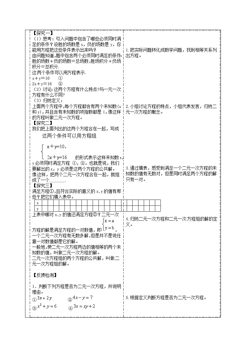 人教版数学七年级下册 10.1二元一次方程组的概念 教学设计 人教版(2024)数学七年级下册第2页