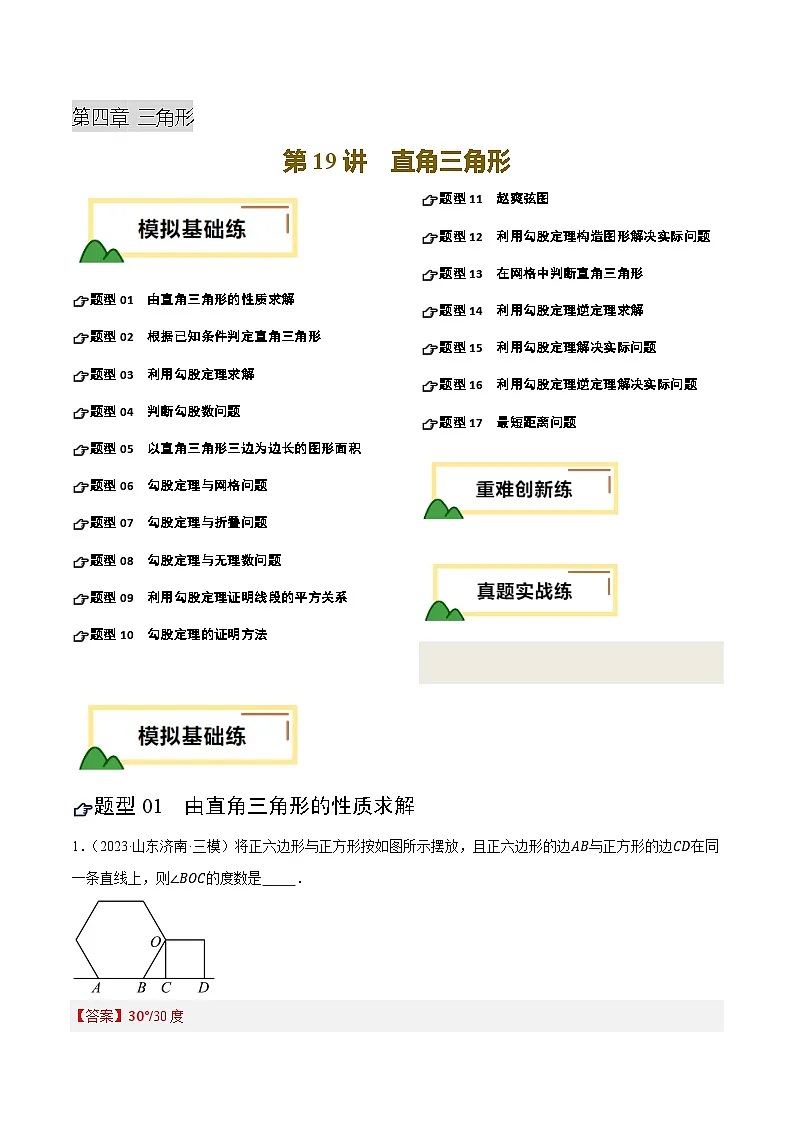 2025年中考数学一轮复习 第19讲 直角三角形(练习)(解析版)第1页
