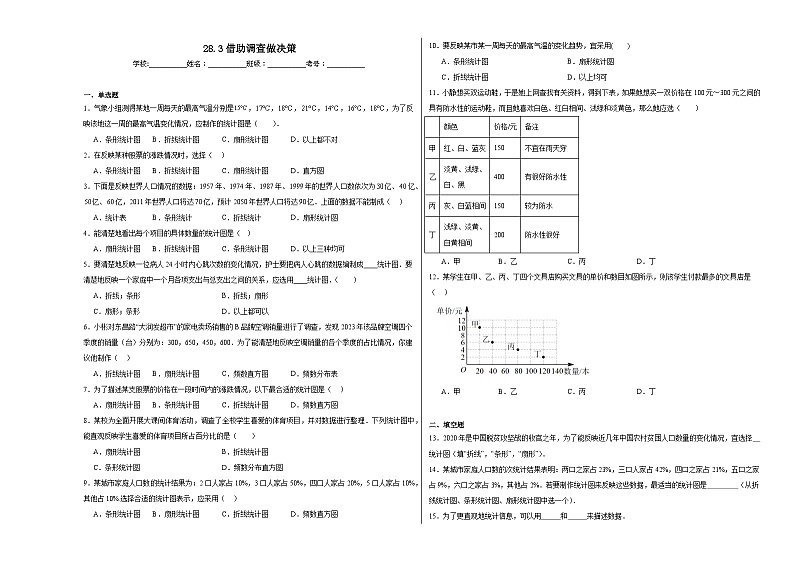 28.3借助调查做决策巩固练习 华东师大版数学九年级下册第1页