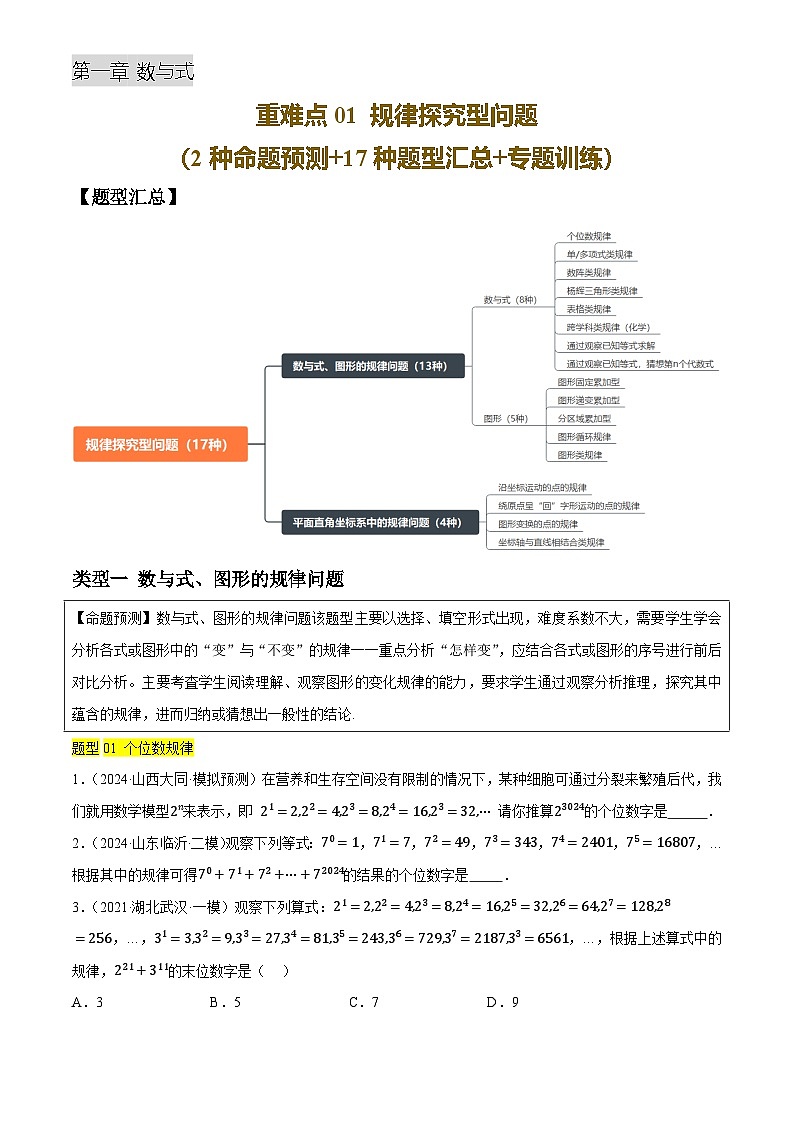 重难点01 规律探究型问题(2种命题预测+17种题型汇总+专题训练)(原卷版)第1页