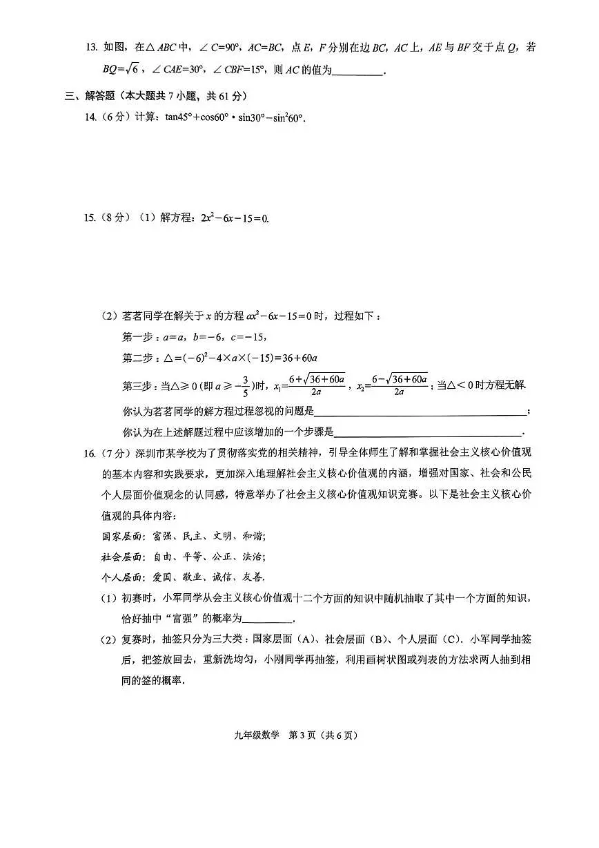 2024-2025学年深圳市龙岗区2月校联考一模数学试卷第3页