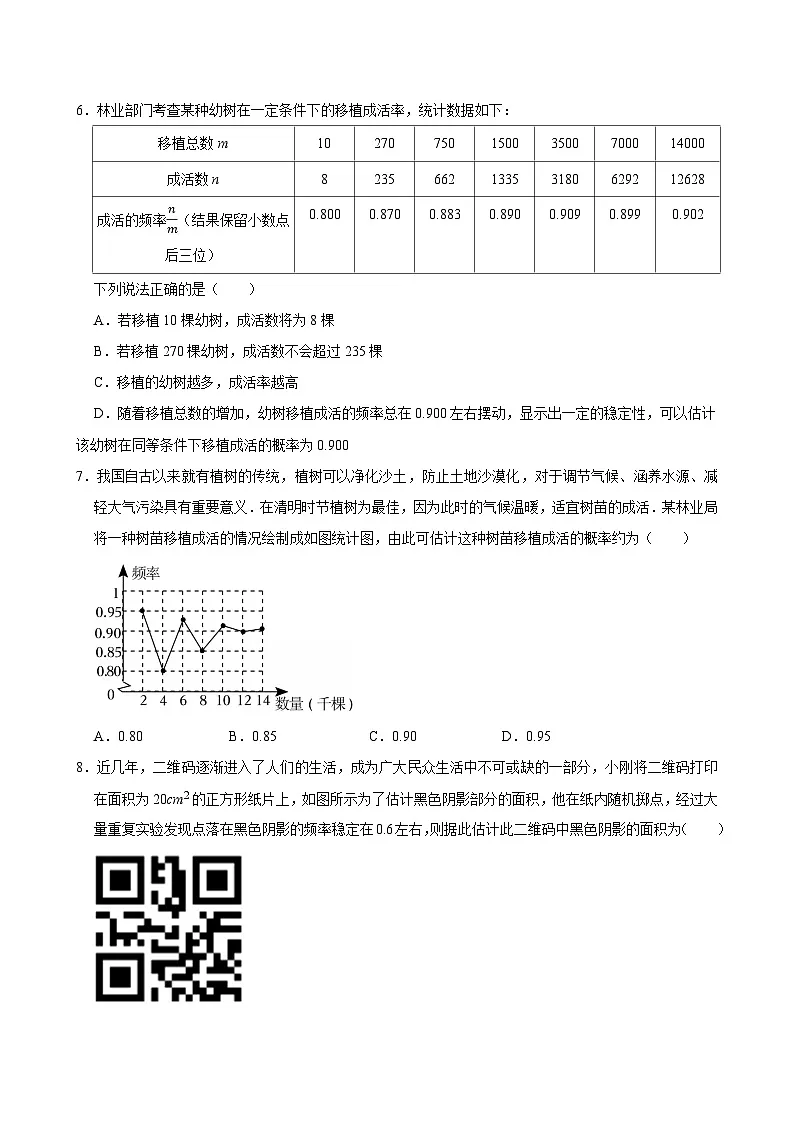 人教版九上数学第二十五章第三节用频率估计概率专题训练第2页