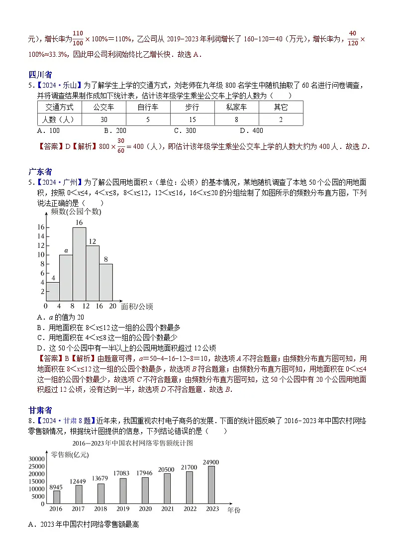 2024年中考数学真题分类汇编:知识点40 统计图表2024(解析版)第2页