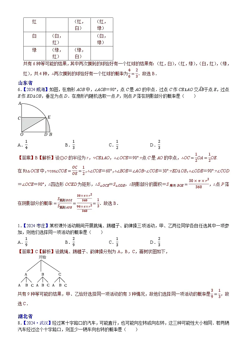 2024年中考数学真题分类汇编:知识点42 概率2024(解析版)第2页
