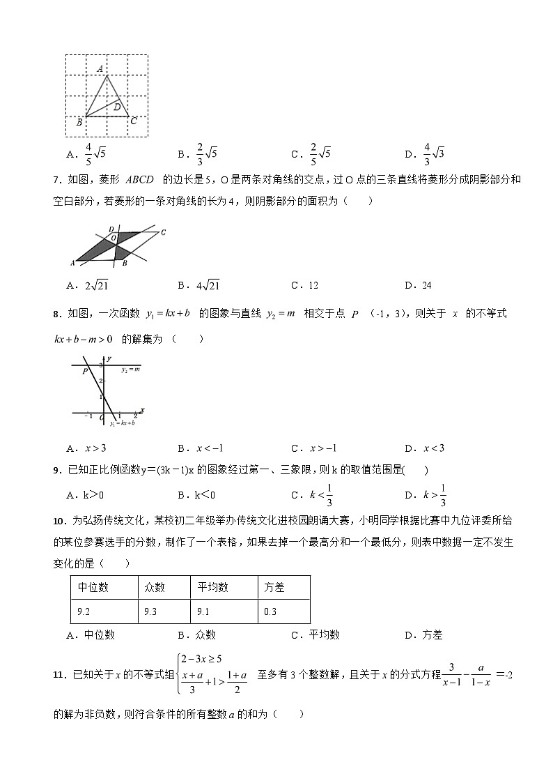 四川省自贡市2025年八年级下学期月考数学试卷含答案第2页