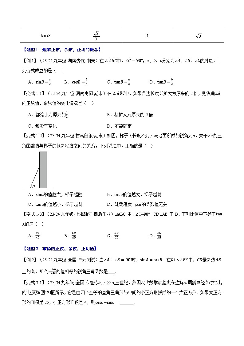 北師大版2024-2025學(xué)年九年級數(shù)學(xué)下冊強化專練專題1.1銳角的三角函數(shù)【十大題型】(原卷版+解析)第2頁