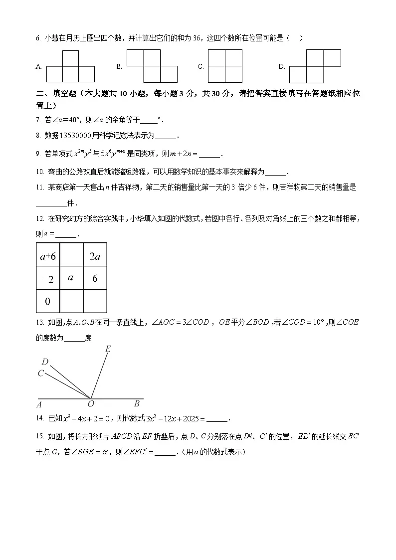 江苏省泰州市兴化市2024-2025学年七年级上学期期末数学试题(原卷版+解析版)第2页