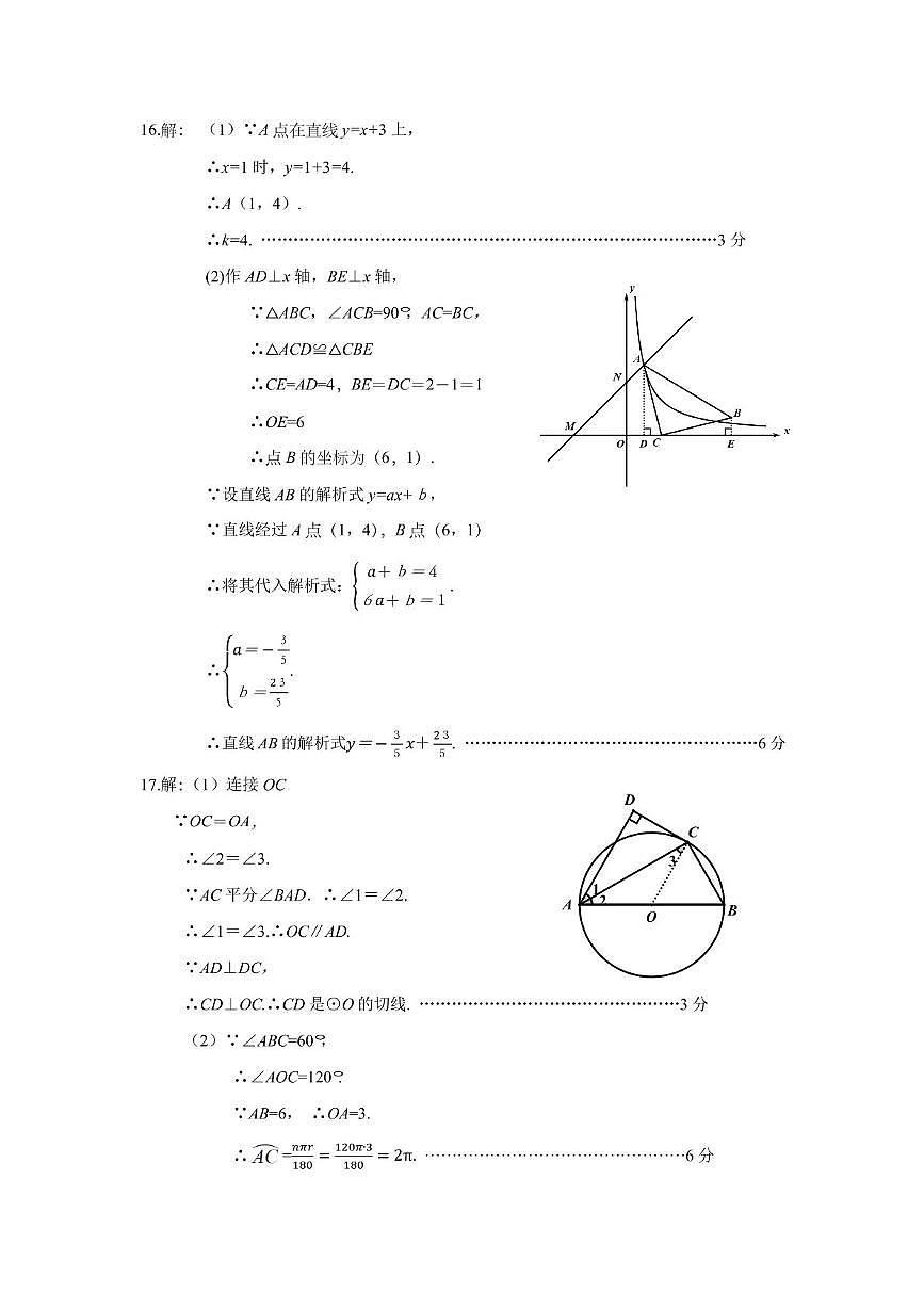 江西省南昌市青山湖區(qū)20224-2025學年九年級下學期三月質(zhì)量檢測數(shù)學試卷參考答案第2頁