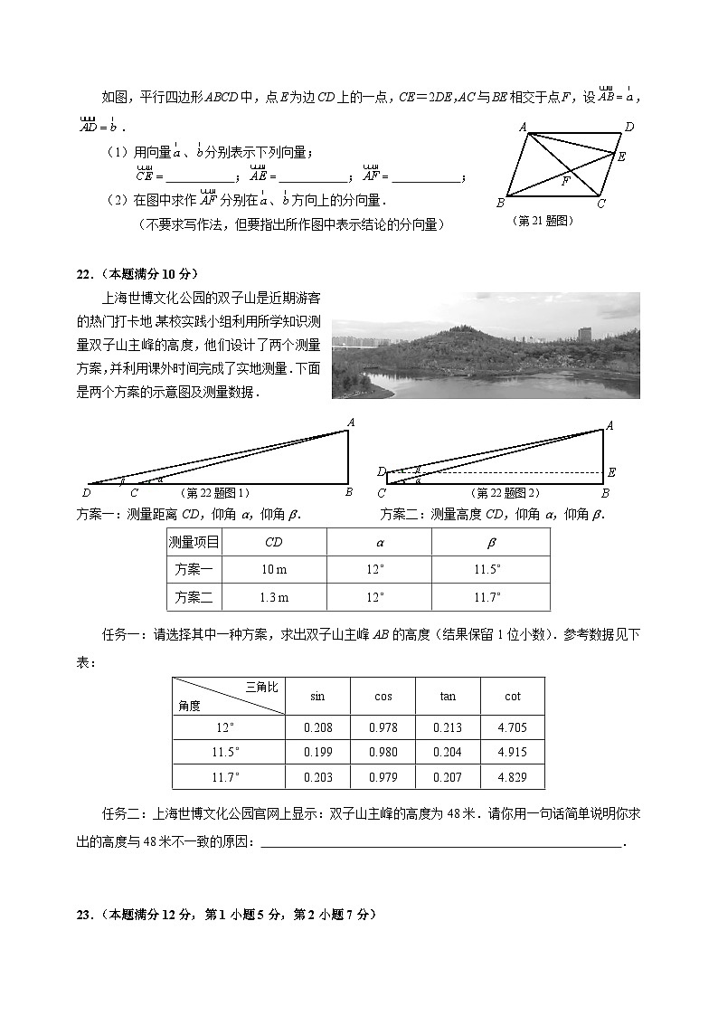 【2025年上海九年級數(shù)學(xué)一?！?025屆上海市浦東新區(qū)區(qū)九年級數(shù)學(xué)一模試卷與答案第3頁