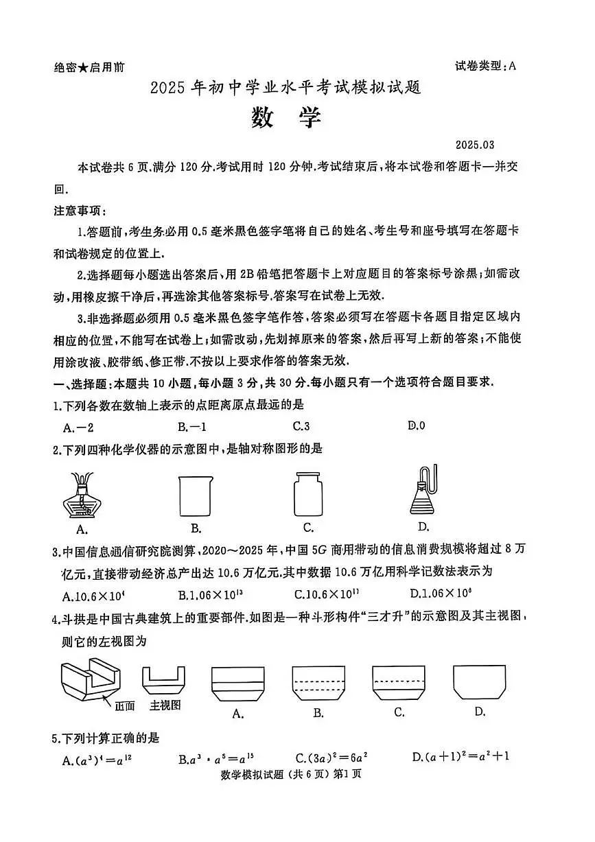2025年山东省枣庄市滕州市中考一模数学试题第1页