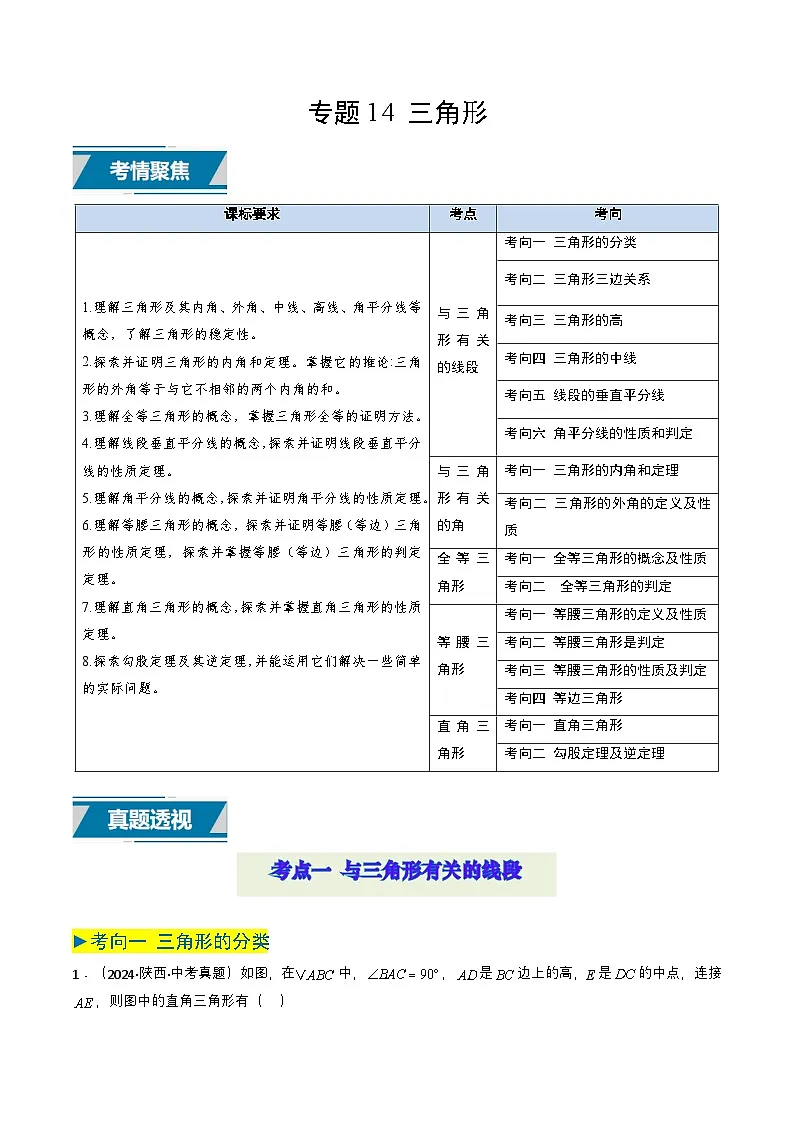 备战2025年中考数学真题题源解密(全国通用)专题14 三角形(解析版)第1页