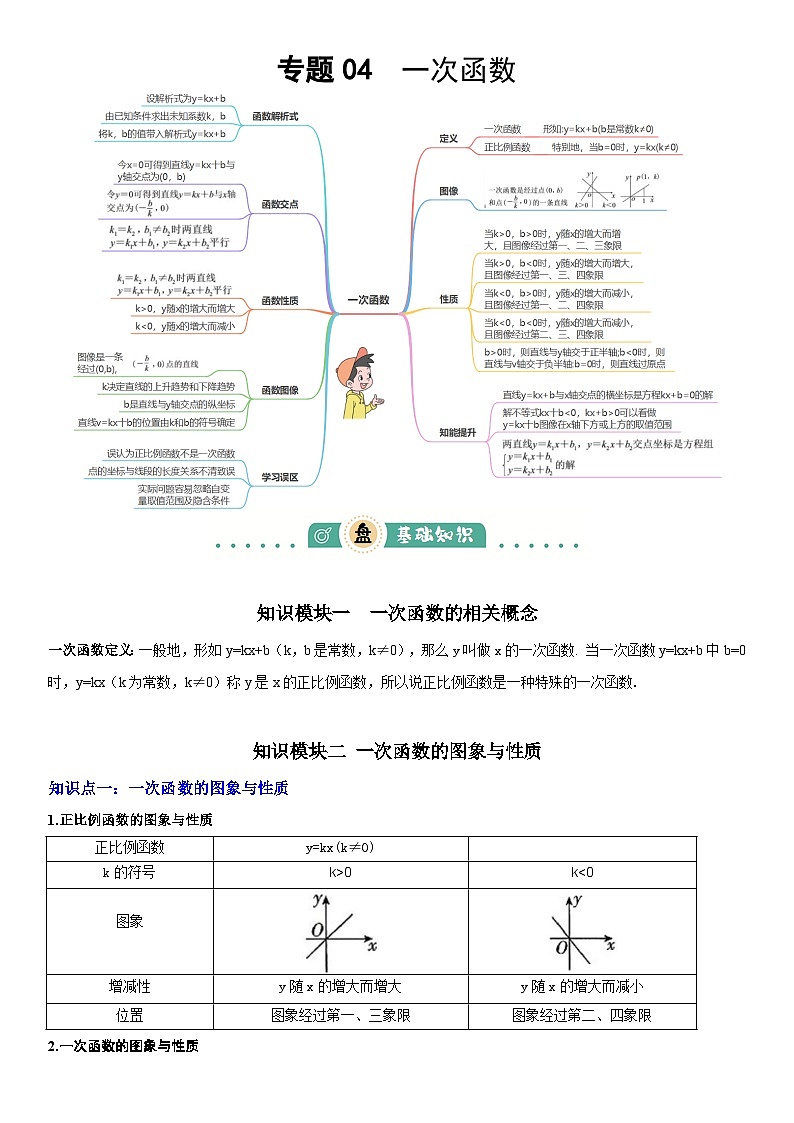 2025年中考数学一轮专题复习 专题04 一次函数讲义第1页