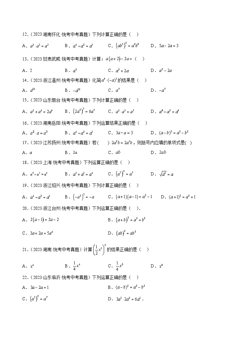 2023年全国中考数学真题分类汇编:专题02 整式及其运算(共50题)(原卷版)第2页