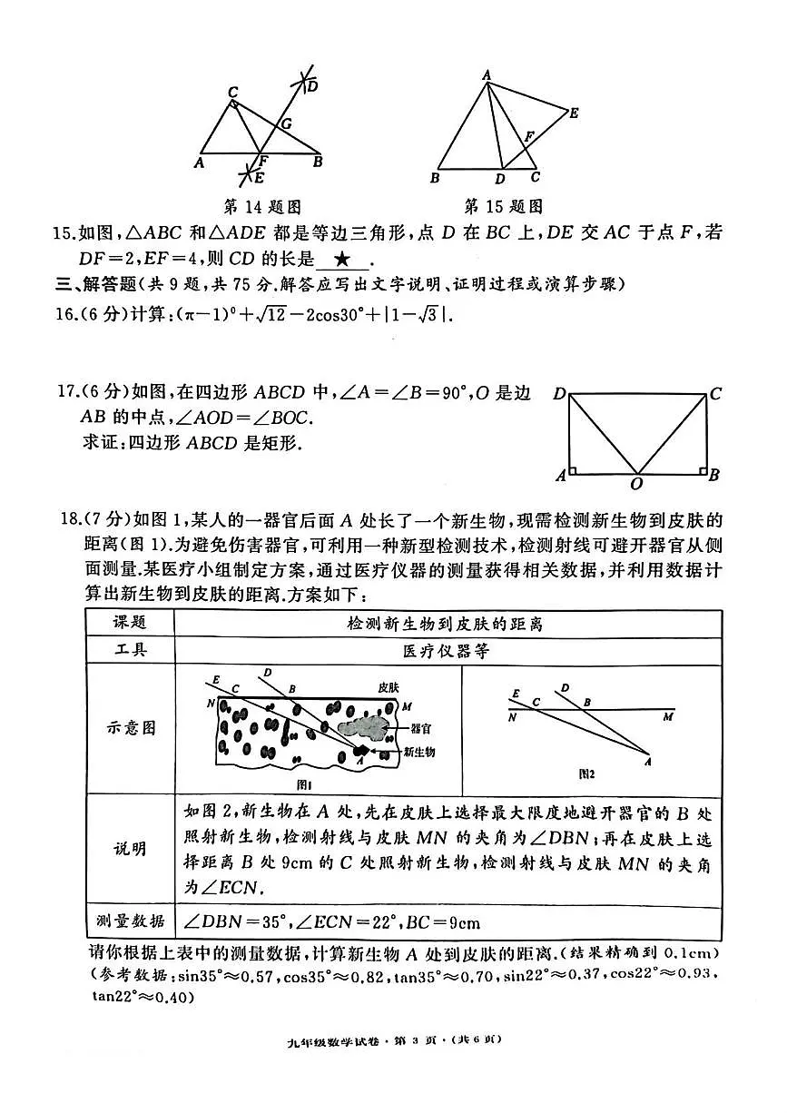 2025年湖北省优质初中、名校联盟 九年级下学期3月第一次联考数学试卷+答案第3页