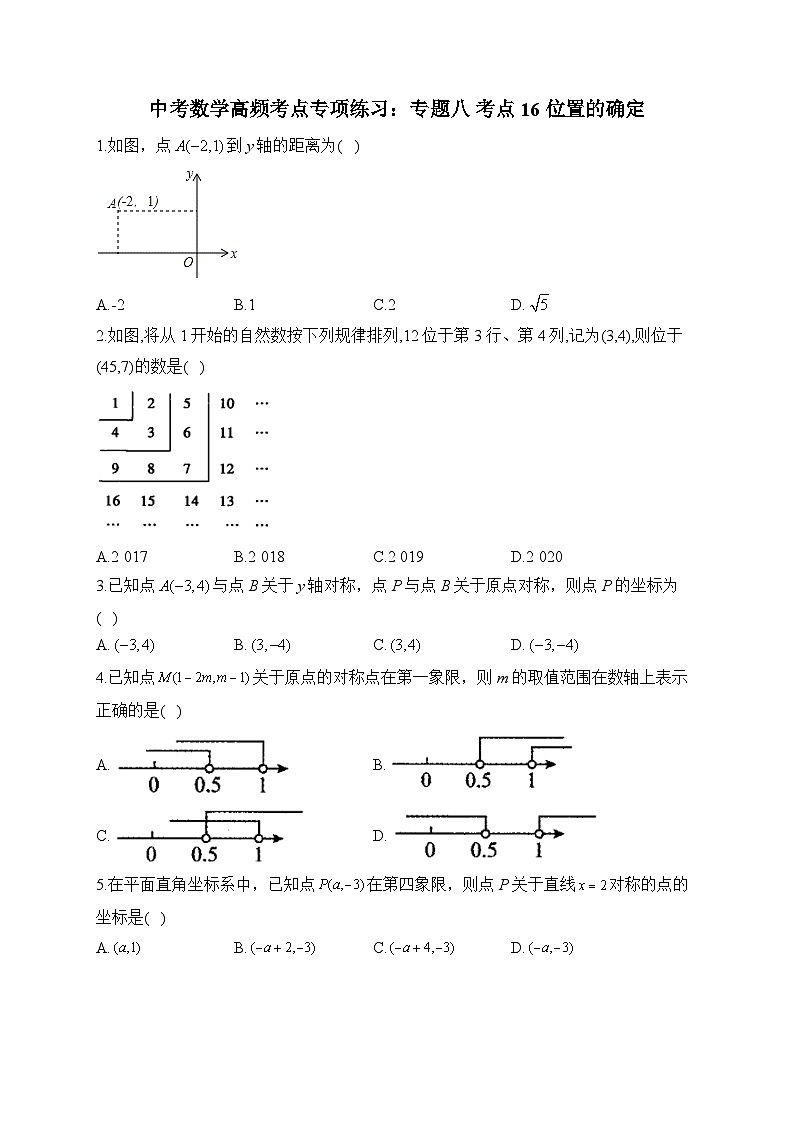 中考数学高频考点专项练习:专题8 考点16 位置的确定 (1)及答案第1页
