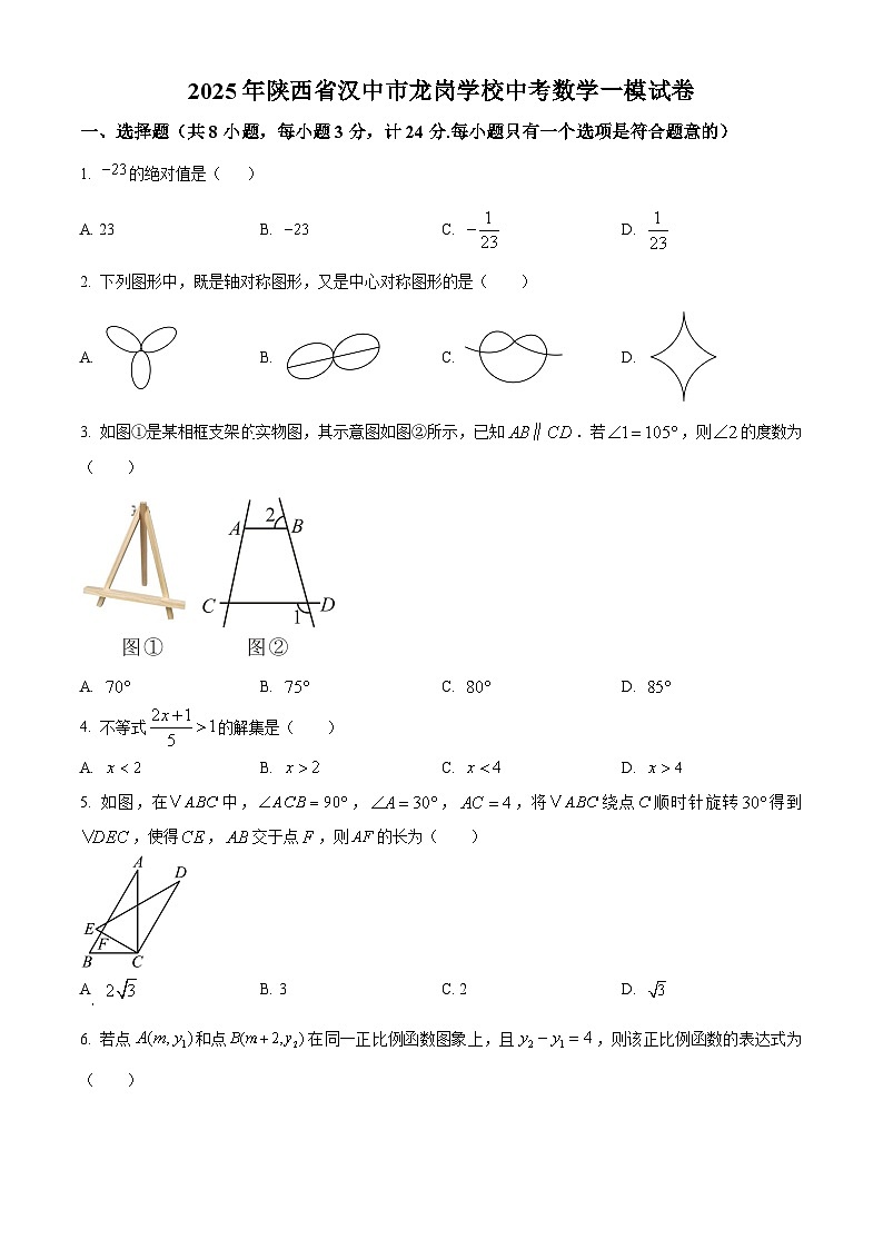 2025年陕西省汉中市龙岗学校中考数学一模试卷(原卷版+解析版)第1页