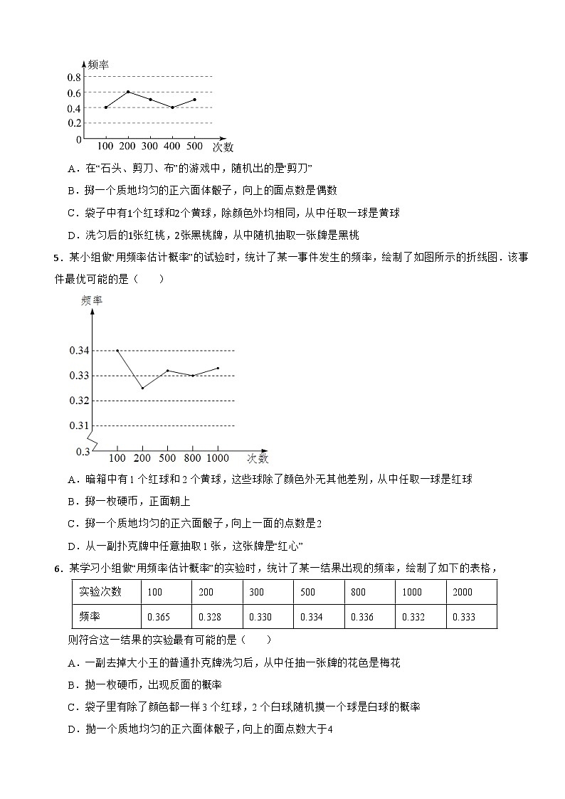 3.2 频率的稳定性随堂基础训练2024-2025学年北师大(2024)版七年级数学下册第2页