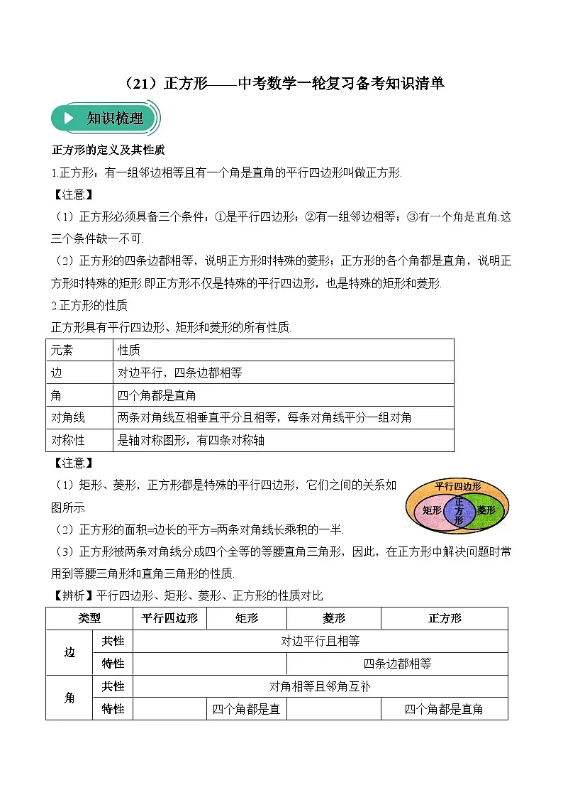 中考数学一轮复习备考知识清单21 正方形第1页