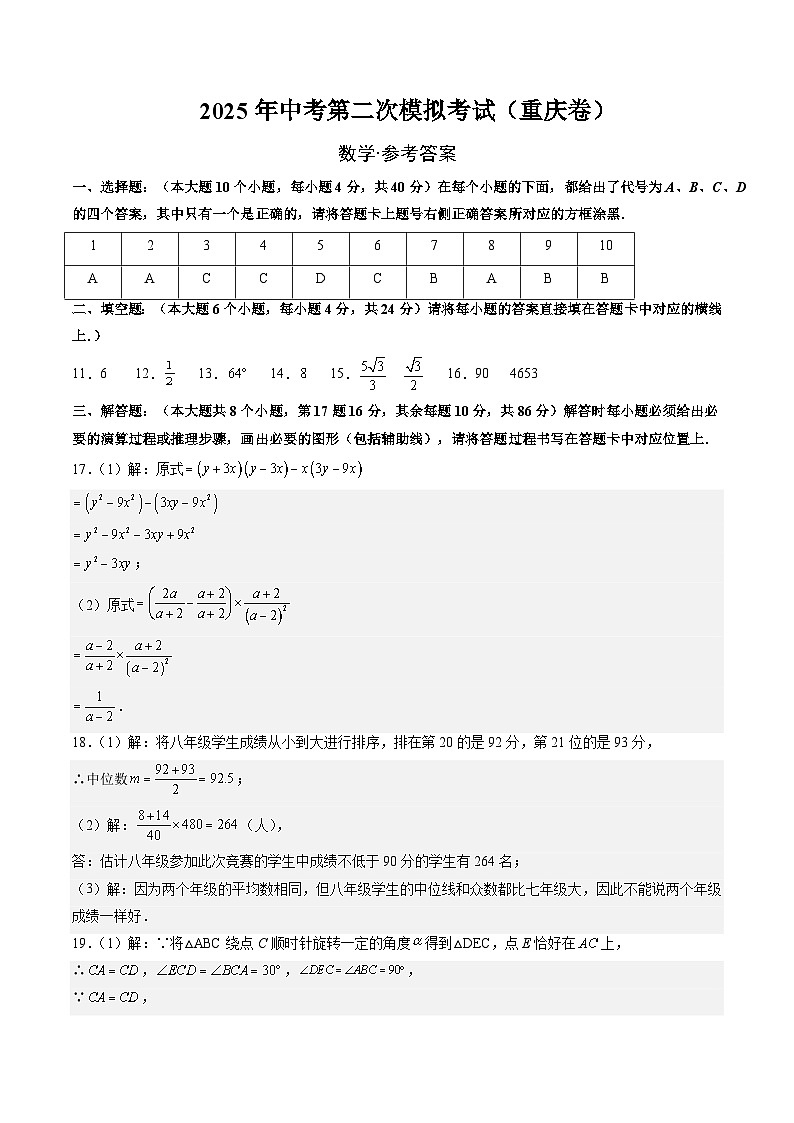 数学(重庆卷)(参考答案及评分标准)第1页