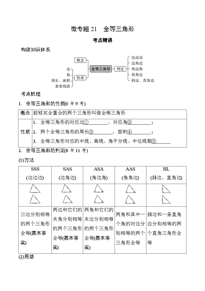 21 全等三角形-2025版数学中考二轮总复习微专题讲义第1页