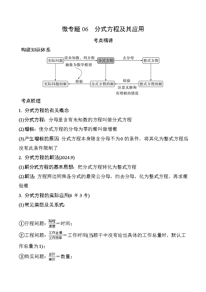 06 分式方程及其应用-2025版数学中考二轮总复习微专题讲义第1页