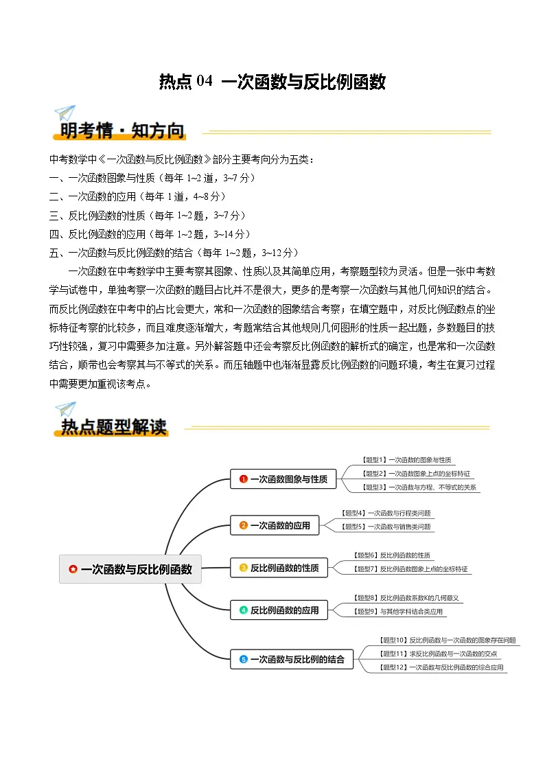 热点04 一次函数与反比例函数(12大题型+高分技法+限时提升练)(解析版)第1页